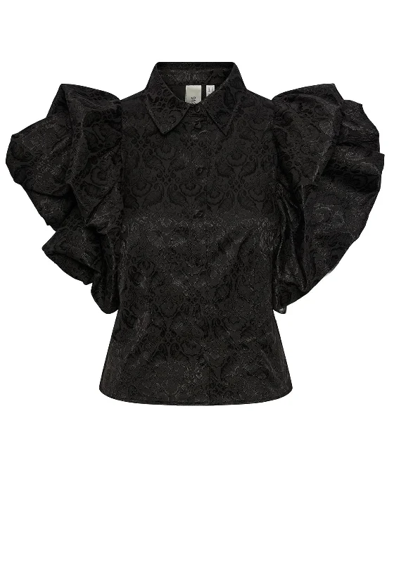 Y.A.S Tapera Jacquard Extreme Puff Sleeve Blouse, Black