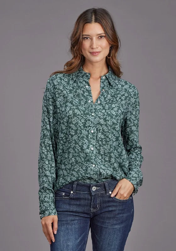 Stetson Womens Lucky Littl Floral Green 100% Rayon L/S Blouse