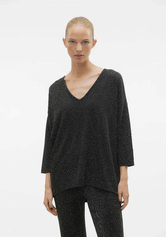 Vero Moda Anva V-Neck Top, Black Silver