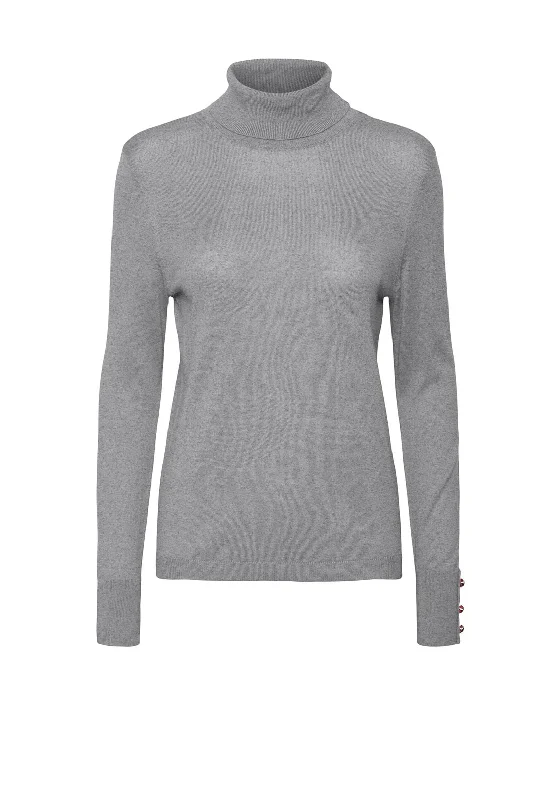 Vero Moda Milda Roll Neck Button Sleeve Sweater, Grey