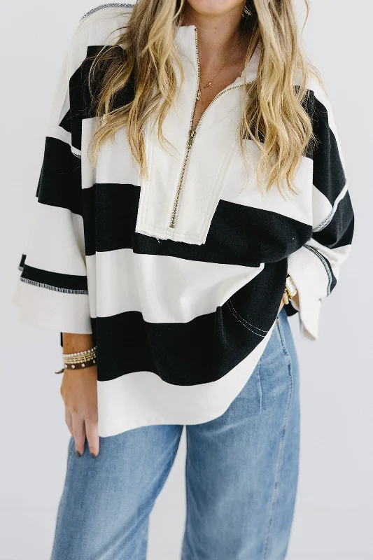 Cooler Weather Pullover Top - Cream/Black