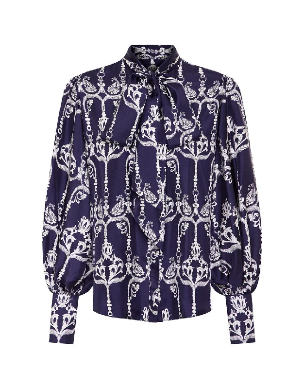 Marcel Silk Twill Shirt in Navy Rope