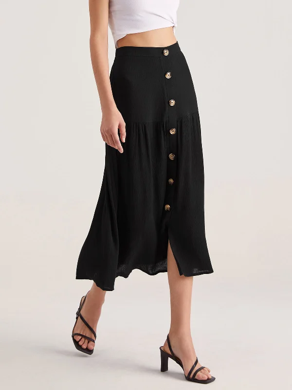 BerryBetty - High Waisted Button Front Midi Skirt