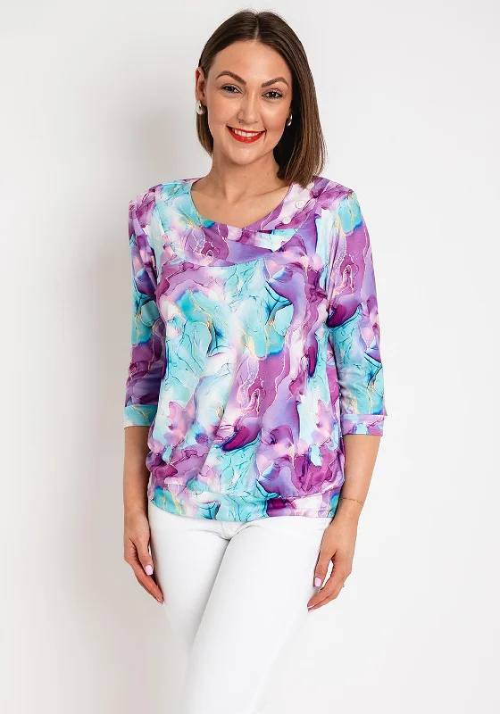 Leon Collection Drape Neck Print Top, Lavender Multi