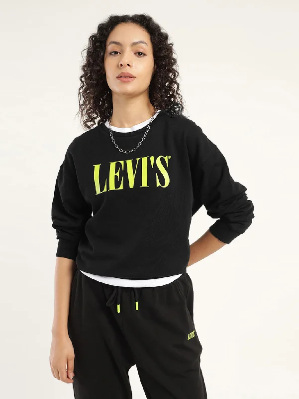 Women's Solid Black Crew Neck Sweatshirt