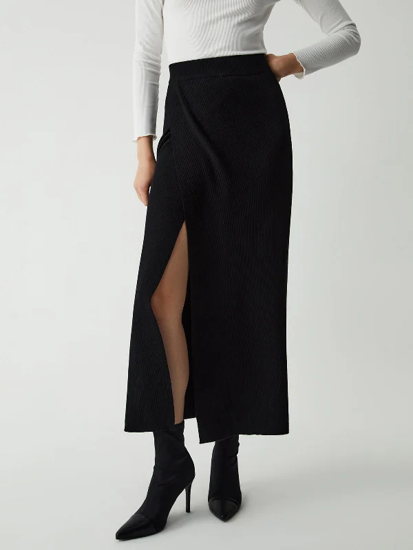 BerryBetty - High Waist Knit Slit Maxi Skirt