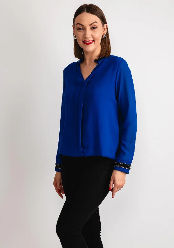 Kate & Pippa Kira Frill Collar Top, Royal Blue