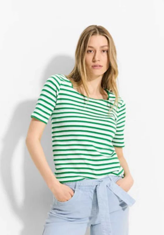 Cecil Lena Striped Knit Stretch Cotton Top, Green