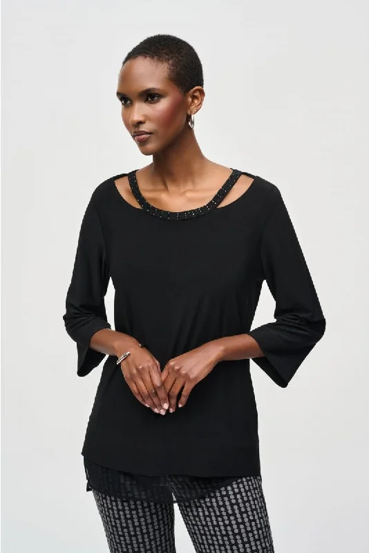 Joseph Ribkoff Studded Cutout Neck Tunic Top 243109