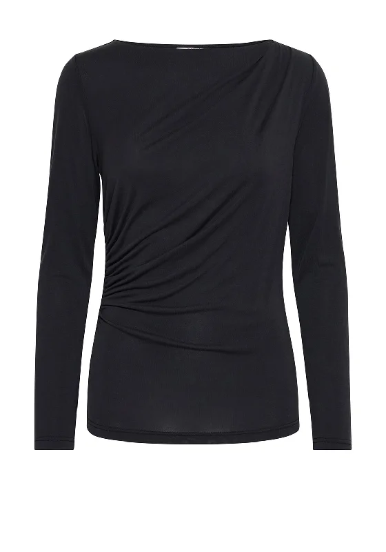 b.Young Perl Draped Long Sleeve Top, Black