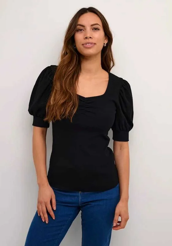 Kaffe Carna Square Neck T-Shirt Top, Black