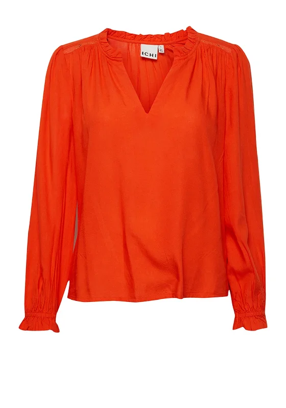 Ichi Sonja V-Neck Frill Blouse, Orange