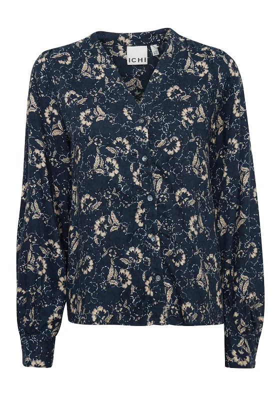 Ichi Nasreen Floral Blouse, Total Eclipse