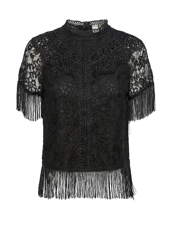 Y.A.S Sophia Lace Fringe Blouse, Black