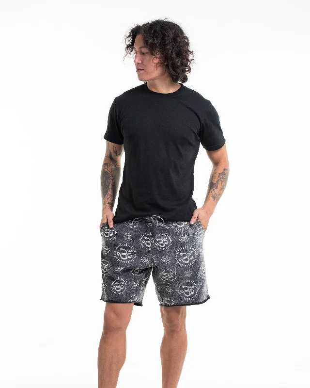 Unisex Om Stone Washed Shorts in Black