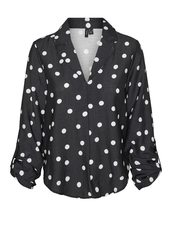 Vero Moda Becca Polka Dot Collar Top, Black & White