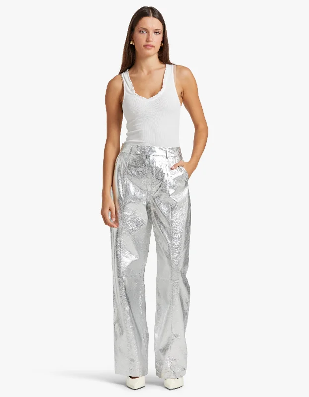 Danielle Leather Pant - Metallic Silver