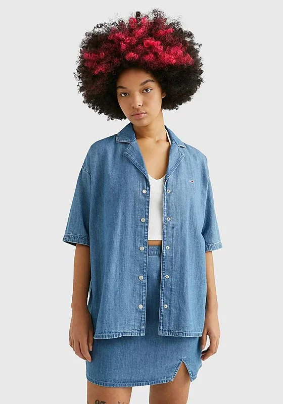 Tommy Jeans Womens Chambray Oversize Shirt, Medium Blue