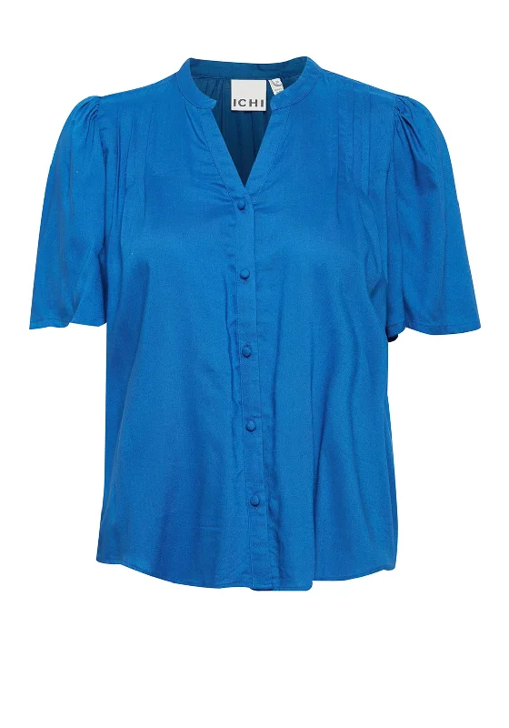 Ichi Nasreen Pleated Shoulder Blouse, Baleine Blue