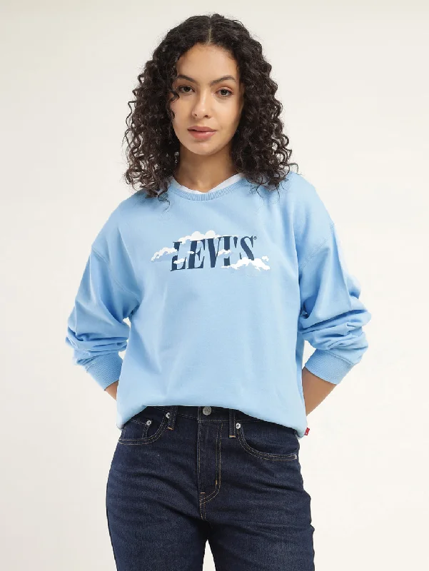 Women's Solid Blue Crew Neck Sweatshirt