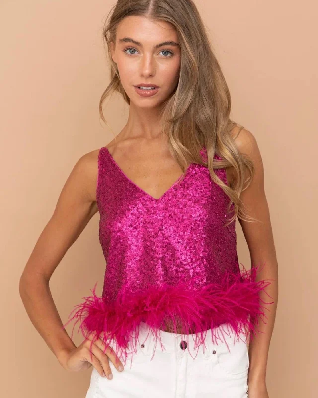 Pink Sequin feather top