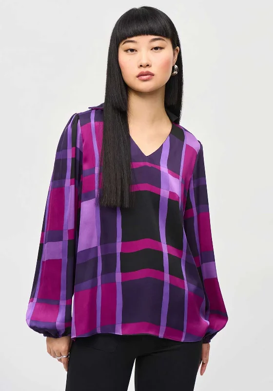 Joseph Ribkoff Check Balloon Sleeve Top, Purple