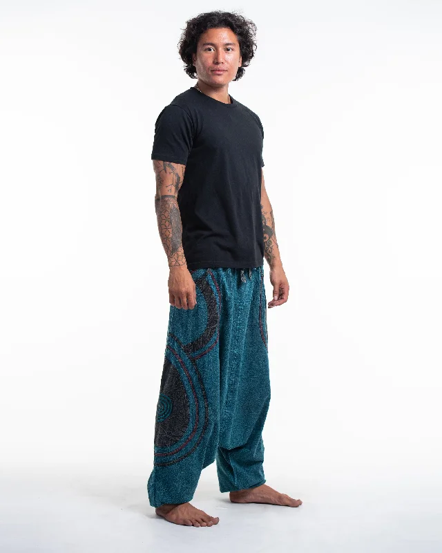 Unisex Patchwork Stone Washed Low Cut Cotton Pants in Blue 01