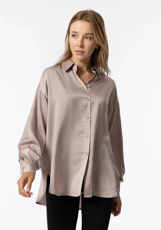 Tiffosi Satin Oversized Shirt, Taupe