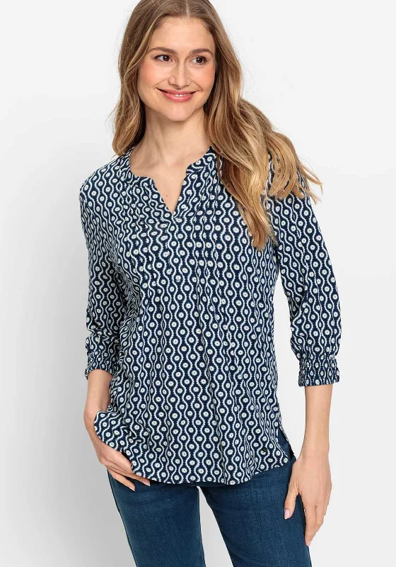 Olsen Hannah Geofloral Print Tunic Top, Ink Blue