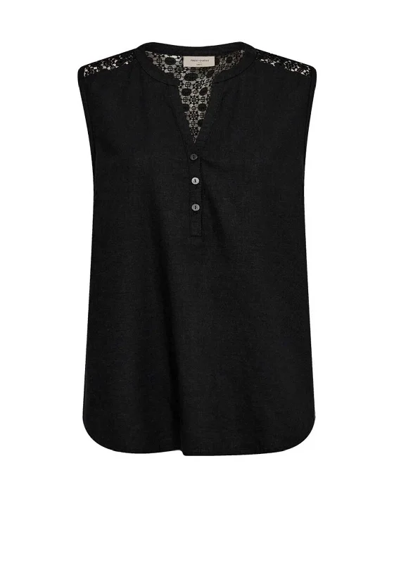 Freequent Larry Linen Sleeveless Blouse, Black