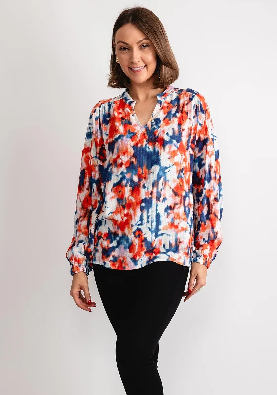 Fransa Oline Abstract Print Blouse, Orange Multi