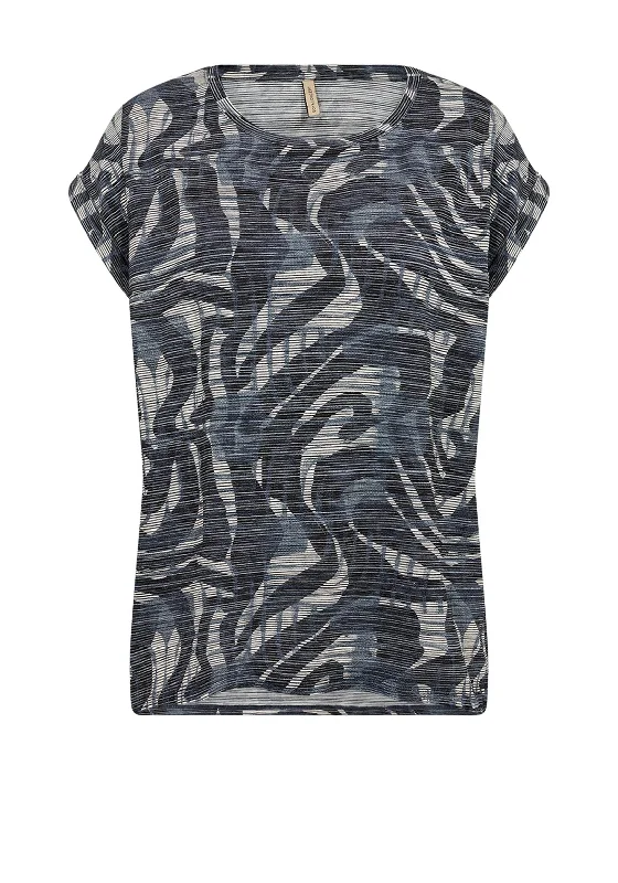 Soyaconcept Galina Ribbed Abstract Top, Blue