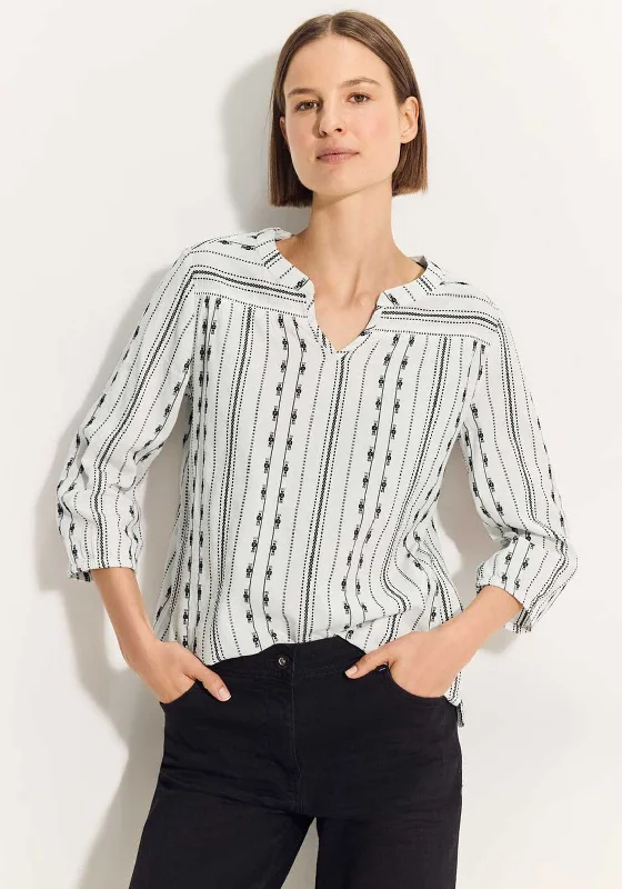 Cecil Embroidered Stripe Pattern Blouse, Vanilla White