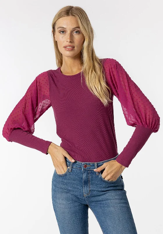 Tiffosi Chicago Textured Balloon Sleeve Top, Berry