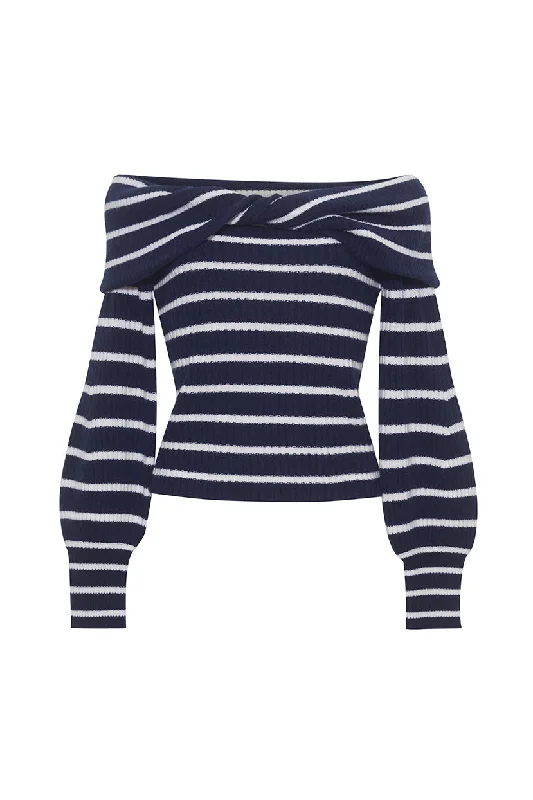 Salma Top in Navy Ivory Stripe