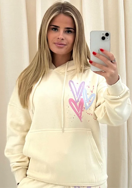 Miss Runway Pastel Heart Graffiti Hoodie Cream