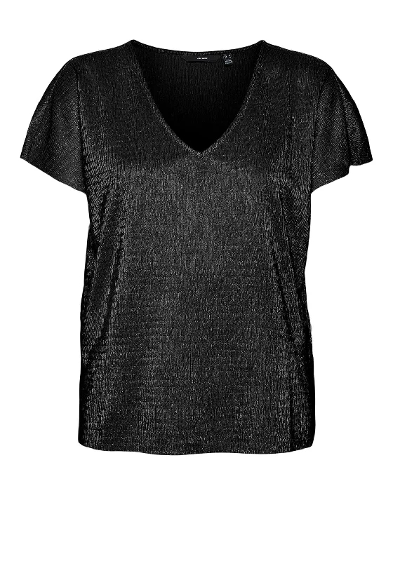 Vero Moda Seni Metallic Plisse Top, Black