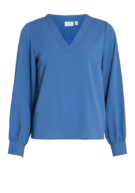 Vila Renan V Neck Top, Federal Blue