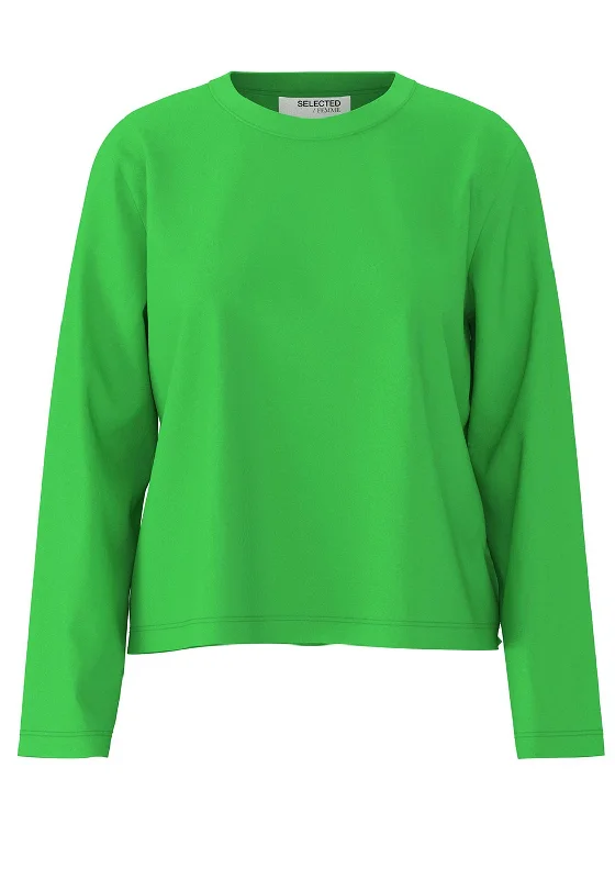 Selected Femme Essential Boxy Cotton T-Shirt, Classic Green