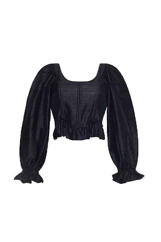 The Sofia Corset Top in Black Silk Dupioni