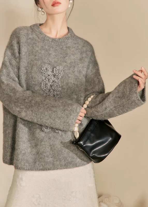 Mega Sale Plus Size Yellow O-Neck Floral Thick Cotton Knit Sweater Winter