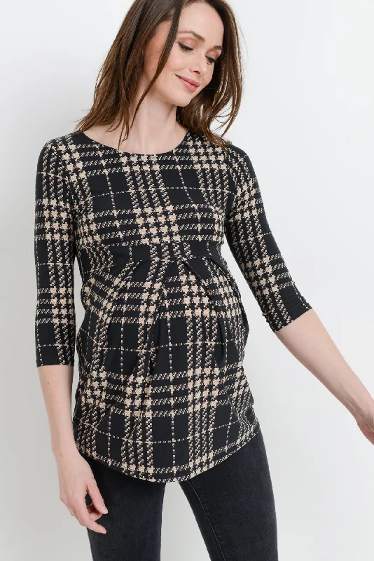 Plaid Front Pleated Maternity Top