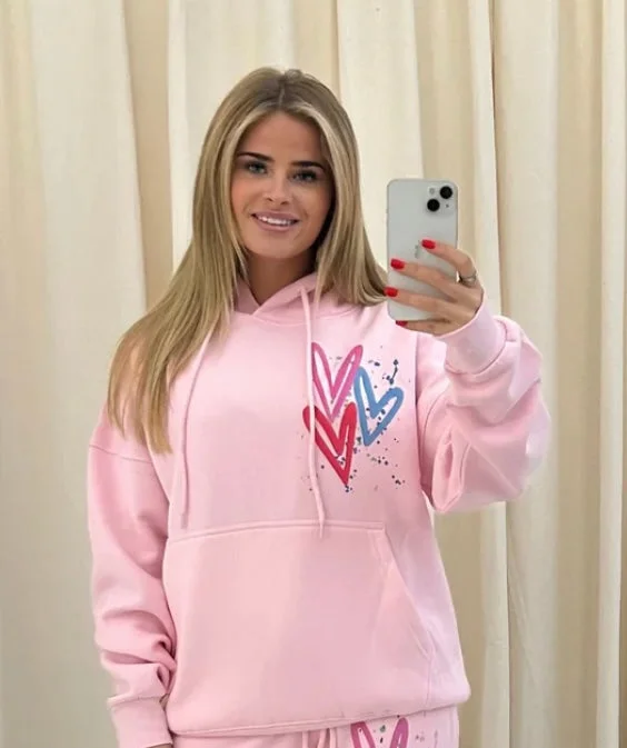 Miss Runway Multicolour Heart Graffiti Hoodie Pink