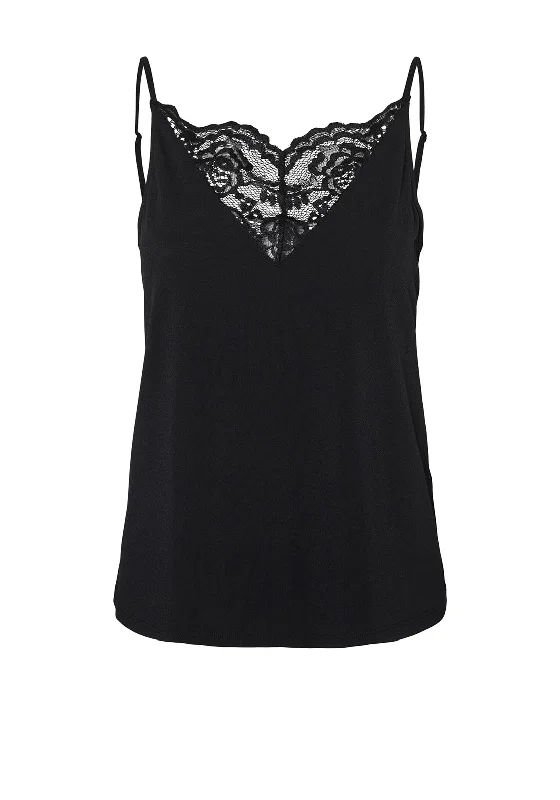 Vero Moda Sara Lace Inset Singlet Top, Black