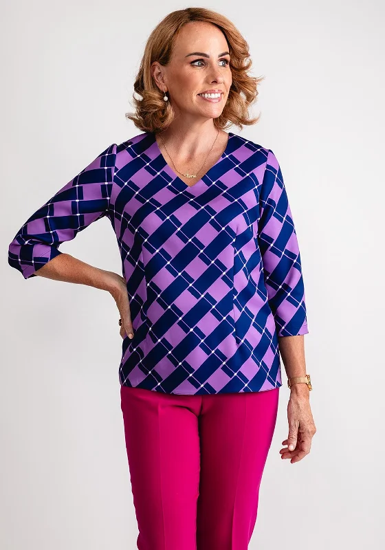 Via Veneto Geometric V Neck Top, Purple