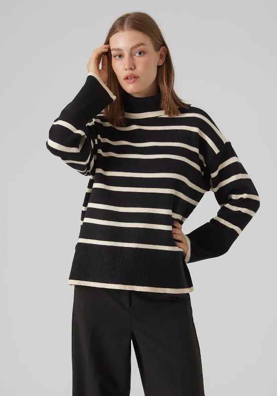 Vero Moda Saba Striped Rollneck Sweater, Black