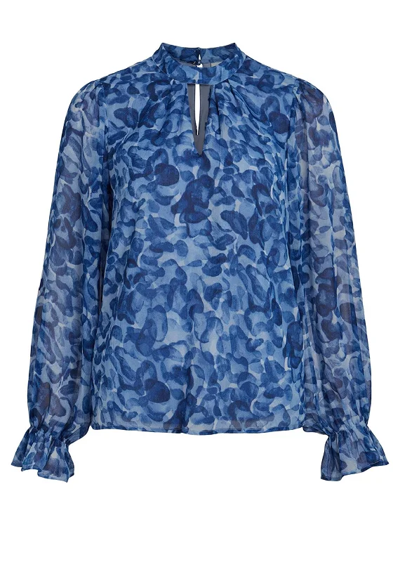 Vila Alia Cutout Print Blouse, True Blue