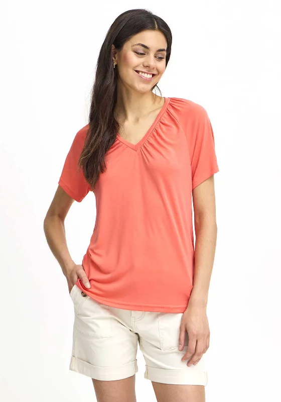 Fransa Joselyn V Neck T-Shirt, Hot Coral