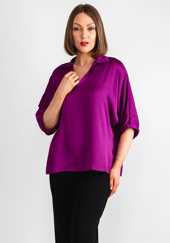 Joseph Ribkoff Oversized Collar V Neck Top, Empress