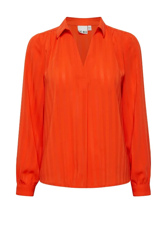 Ichi V-Neckline Striped Blouse, Orange